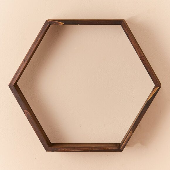 Farmhouse Hexagon Wood Floating Shelf Wall Decor 16 Inches - Picture 3 of 3